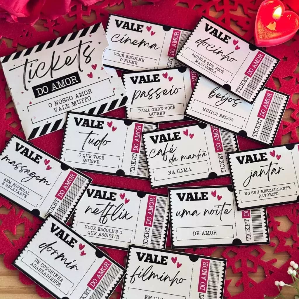 Vales do amor, tickets do amor, presente Dia dos namorados - Envio Full