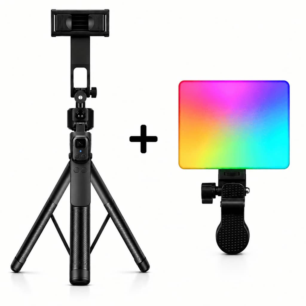 Tripé Inteligente 360 Com Rastreamento Facial Bastão Selfie Bluetooth Iluminador RGB Kit