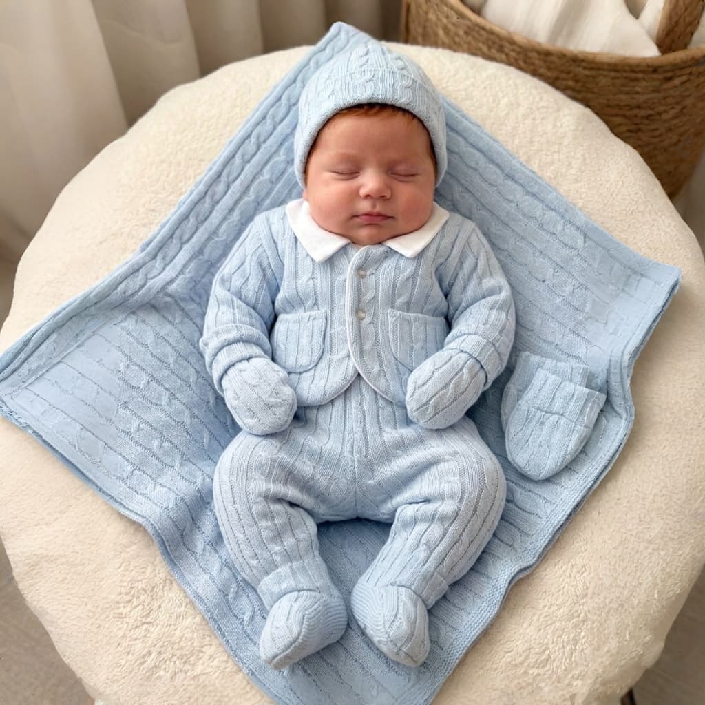 Saída Maternidade Menino Tricô Luxo Kit 6 Peças