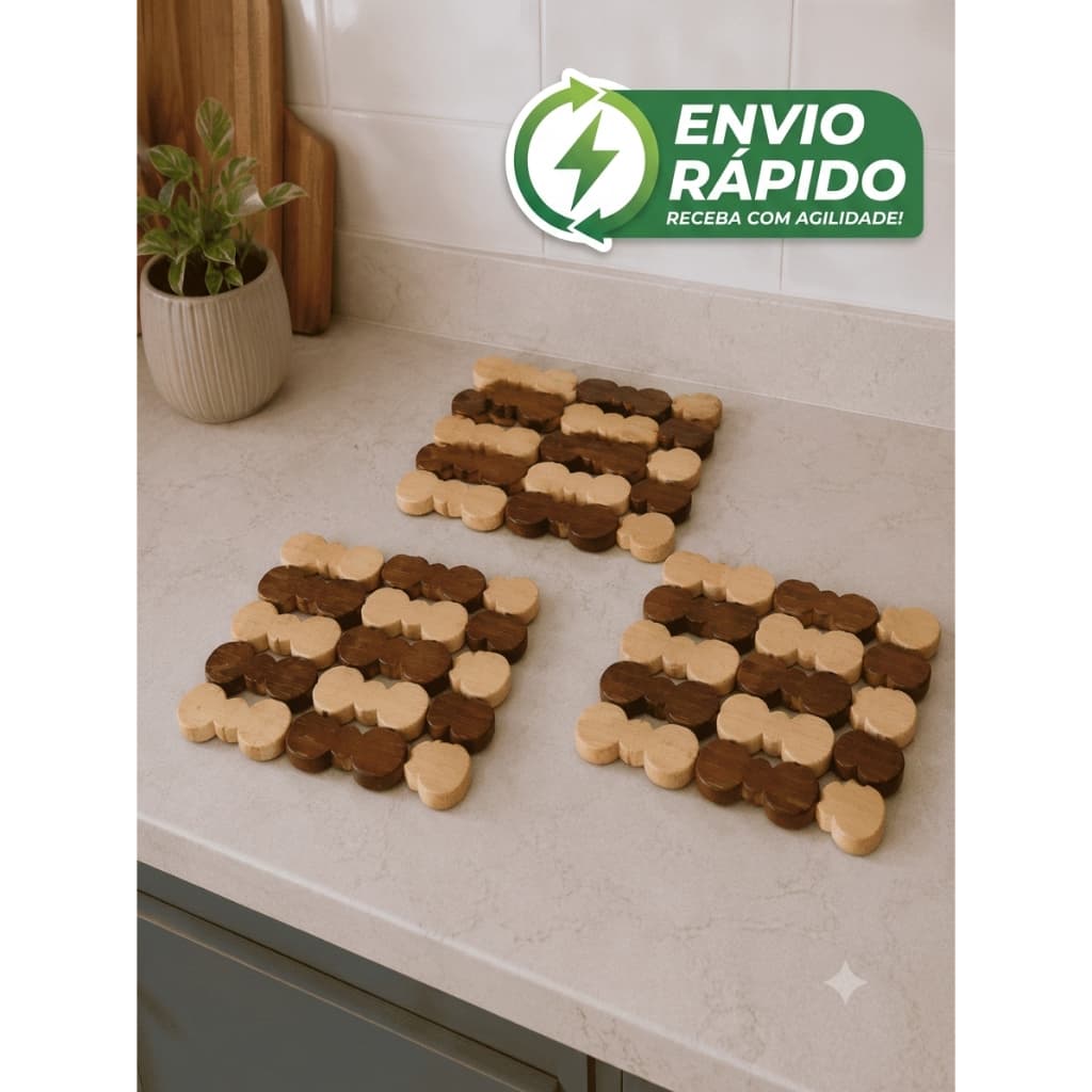 Kit 3 Descansos de Panela de Bambu Duas Cores Para Cozinha Sala de Jantar Mesa