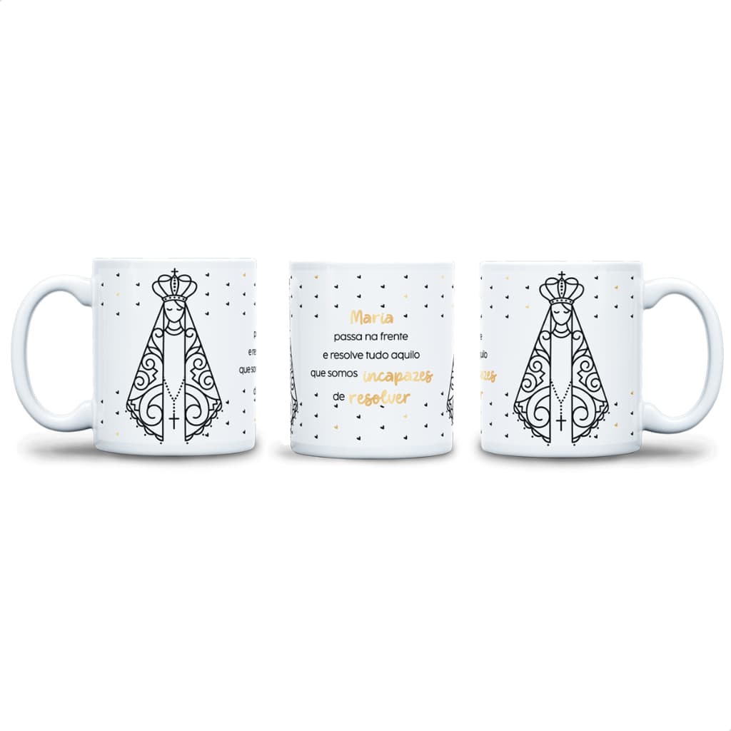 1 Caneca De 310ml De Porcelana Decorada Nossa Senhora Aparecida Oração Padroeira