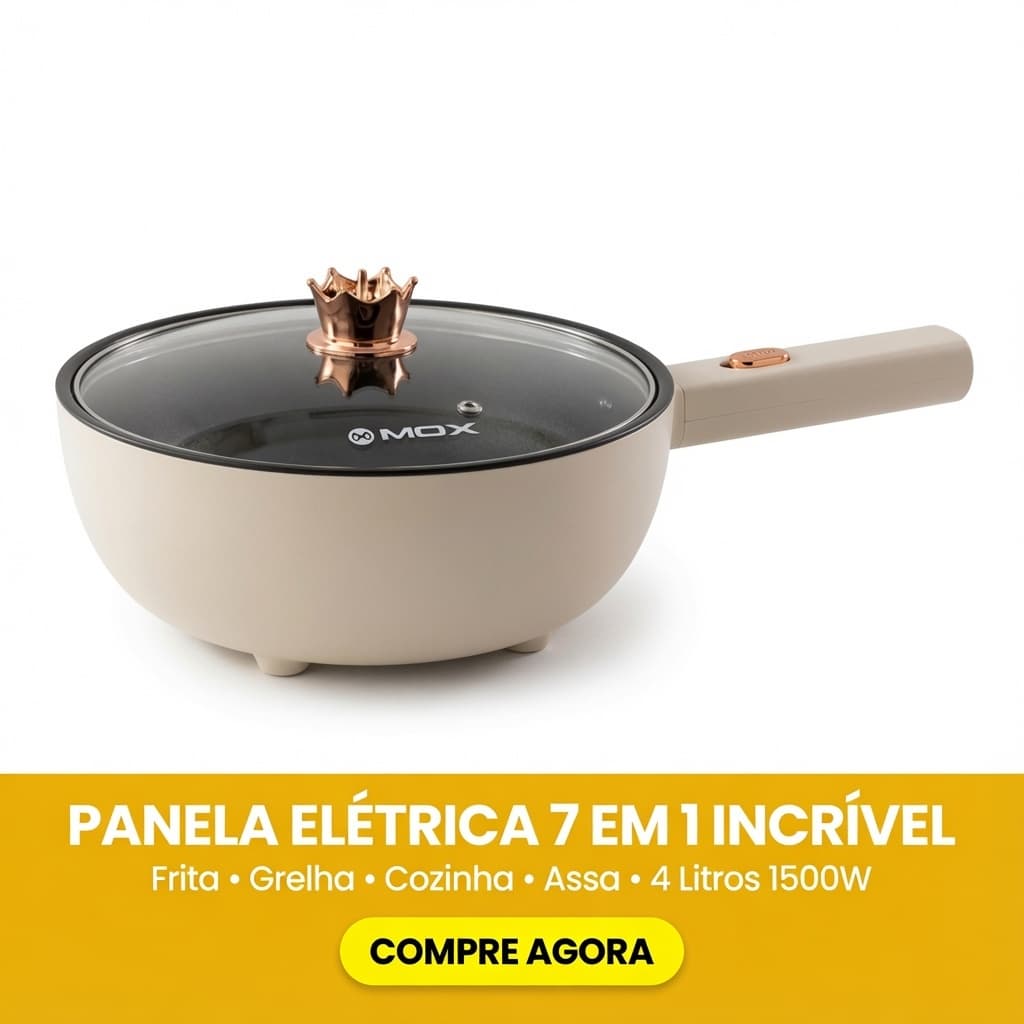 Panela Elétrica Multifuncional MOX 4L 1500W Incrível Prática Premium Bege Antiaderente 360 Graus
