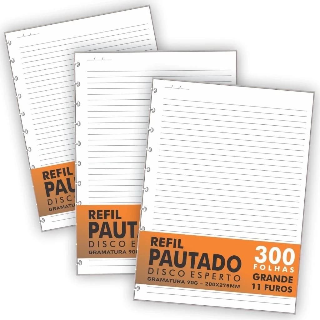 Refil Pautado para Caderno Inteligente A4 Grande 200x275mm – 80 Folhas, 11 Discos