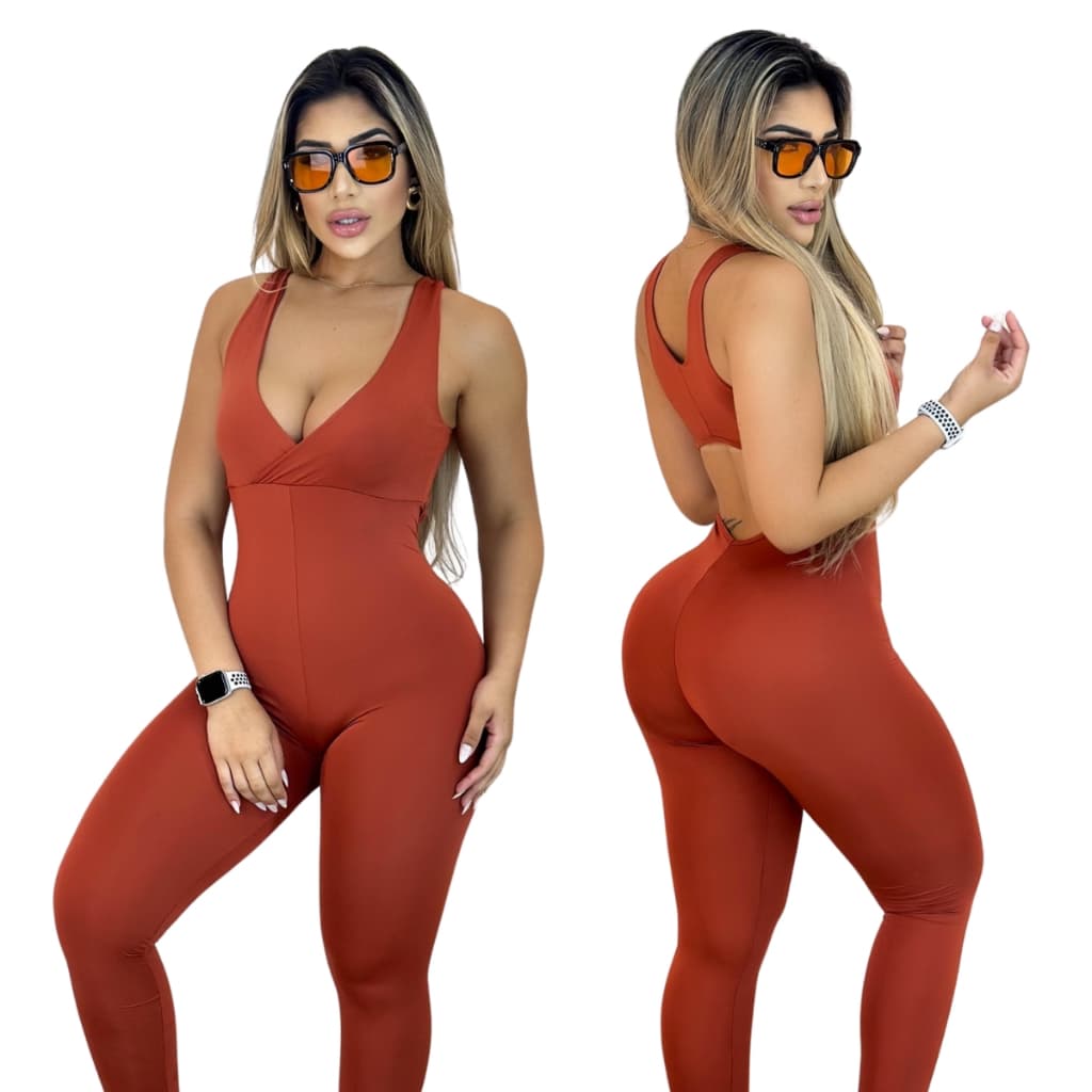 Macacão Fitness Feminino Canelado Empina Bumbum Cintura Alta Academia ModaZ