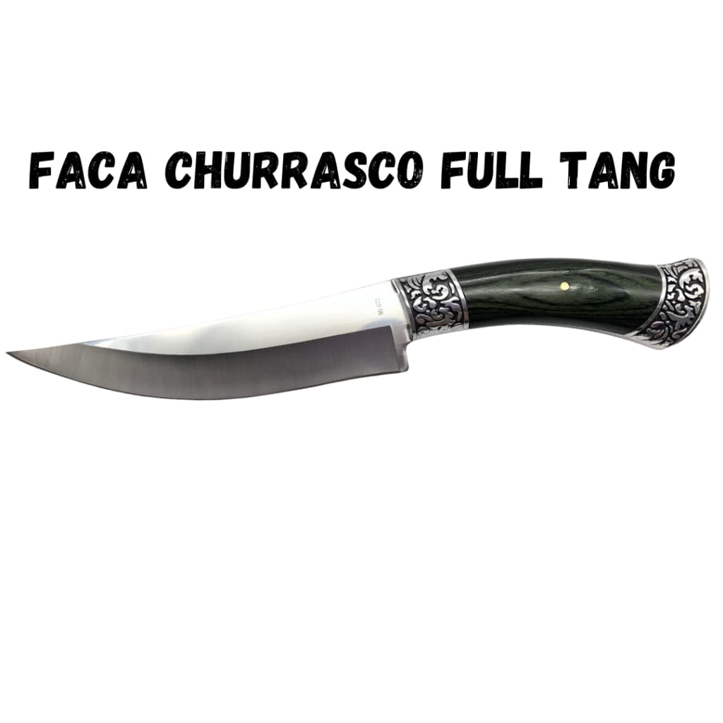 Faca Churrasco Caça e Pesca Cabo Artesanal em Madeira, Aço Inox FullTang - 1903