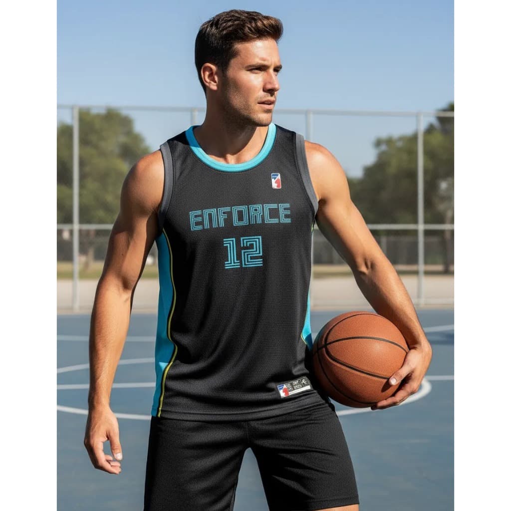 Camiseta Regata de Basquete Academia Treino Musculação Confortavel Azul e Preto