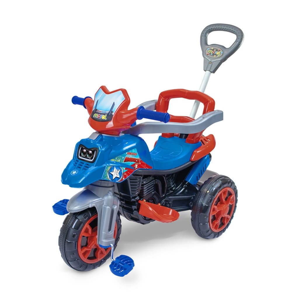 Triciclo Infantil com Empurrador Maral Moto Trail 2 em 1 Passeio e Pedal com Haste Até 30kg