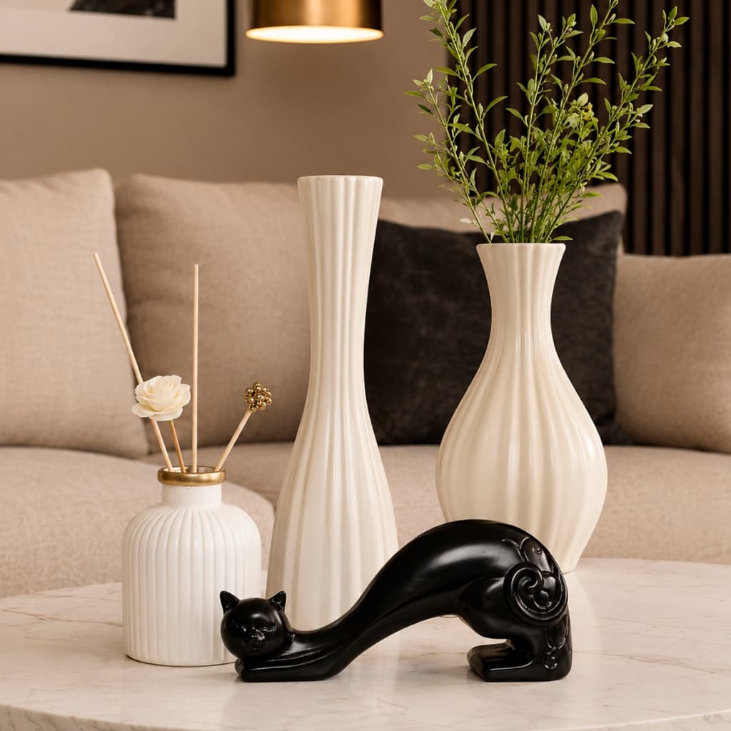 Kit 4 Vasos Decorados Jarro Moderno Peças Cerâmica Enfeite Centro Mesa Sala Casa Rack Aparador Nicho