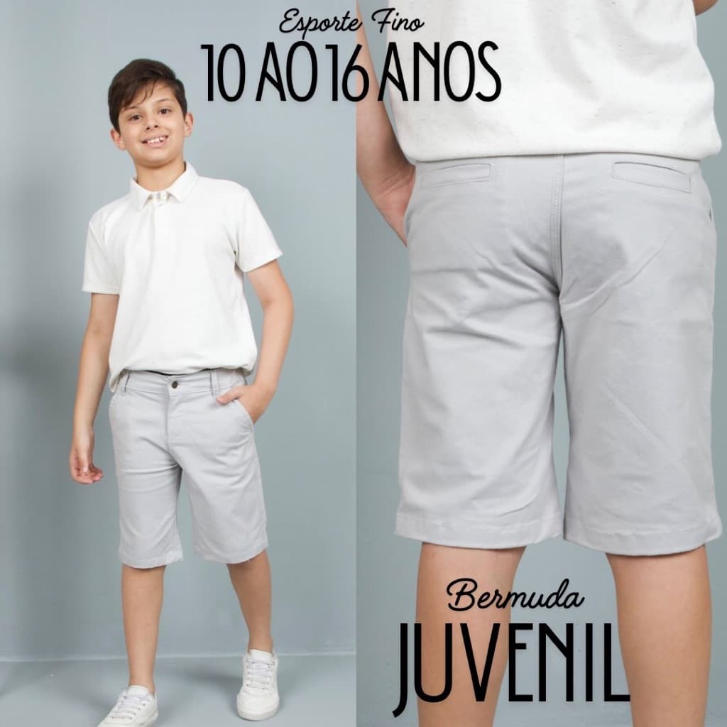 Bermuda Juvenil Masculina Esporte Fino Alta Qualidade Sarja Com Elastano Confortável Luxo