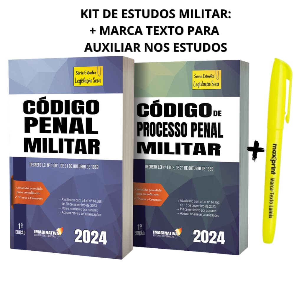 Código Penal Militar + Processo Penal Militar | kit de estudos + marca texto