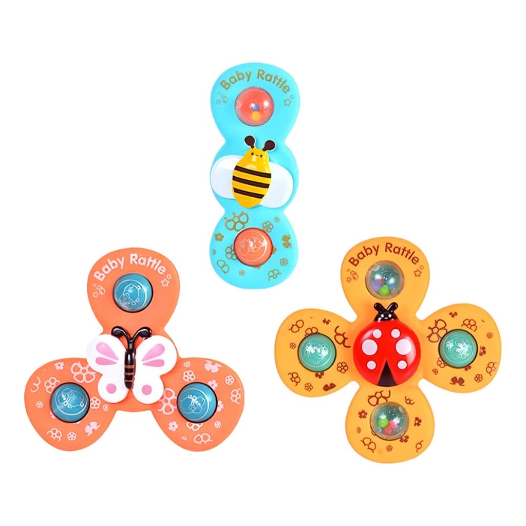 Kit 3 Brinquedo Sensorial para Bebê - Ventosa Adesiva Gira Spinner Atividade Educativa