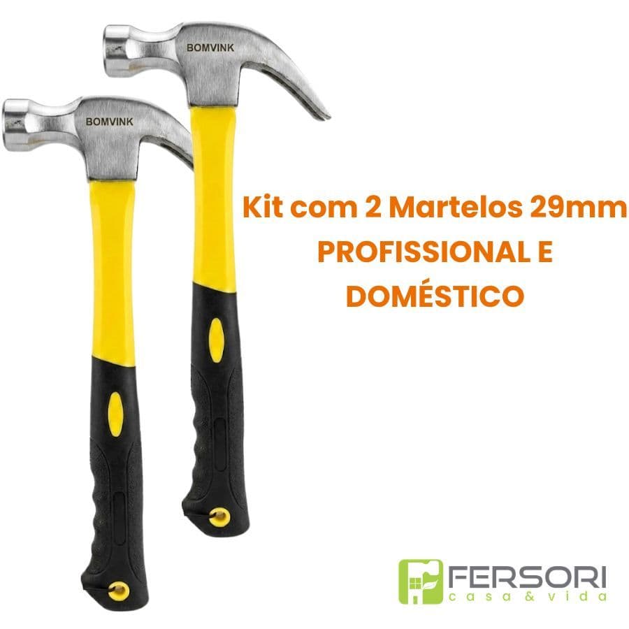 Kit com 2 Martelos Unha 29mm Profissionais  Cabo Emborrachado Ergonômico Antivibração