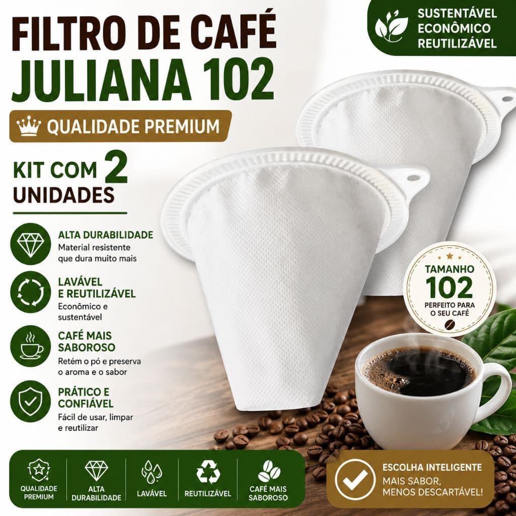 2 Filtros Café Reutilizável Juliana 102 Lavável TNT Coador Permanente Econômico