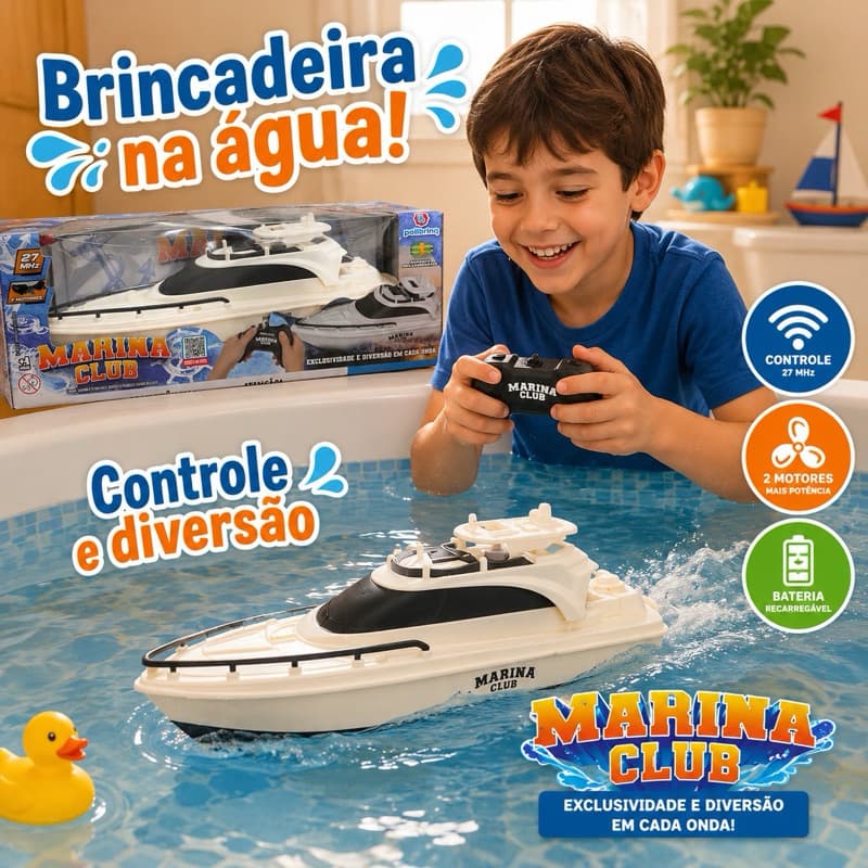 Lancha Controle Remoto Marina Club Recarregável 27MHz