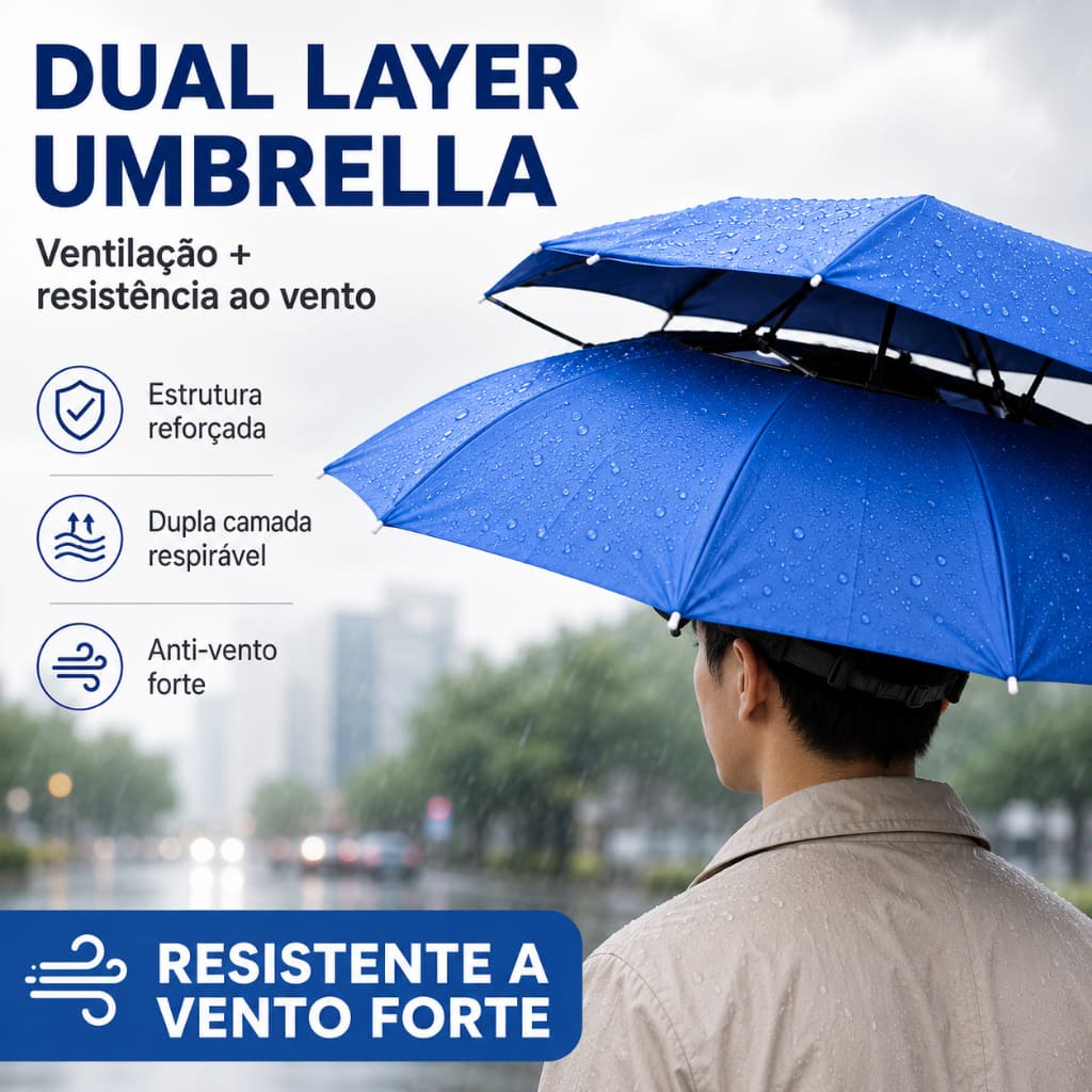Guarda Sol Chuva Cabeça Chapeu Pesca Trilha Proteção Dupla Utilização Ajustável 77cm