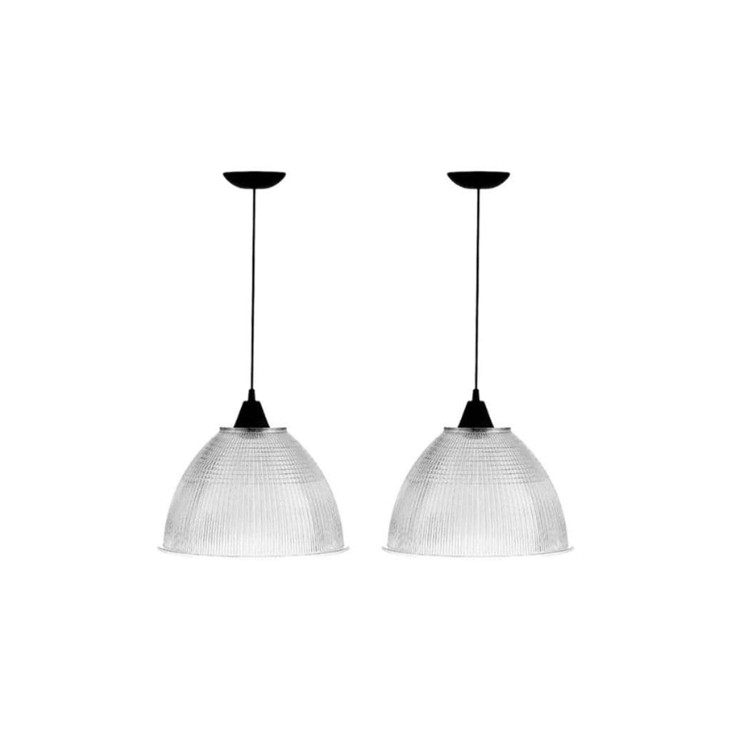 Kit 2 Lustre Pendente Industrial Galpão Prismático Preto E27 Cabo 1m