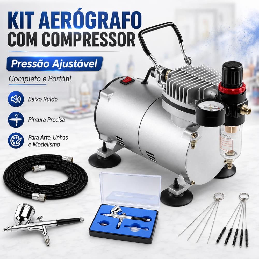 110V/220V Compressor Para Aerógrafos Bomba de Bivolt Pintura Com Kit de Limpeza