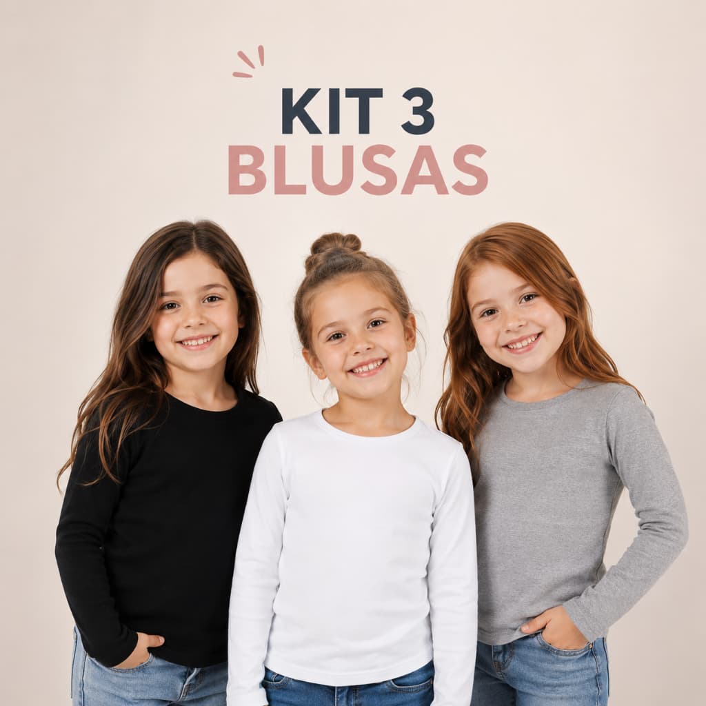Kit 3 Blusas Manga Longa Infantil Frio Ribana Unissex Segunda Pele Macia Inverno Menina Menino