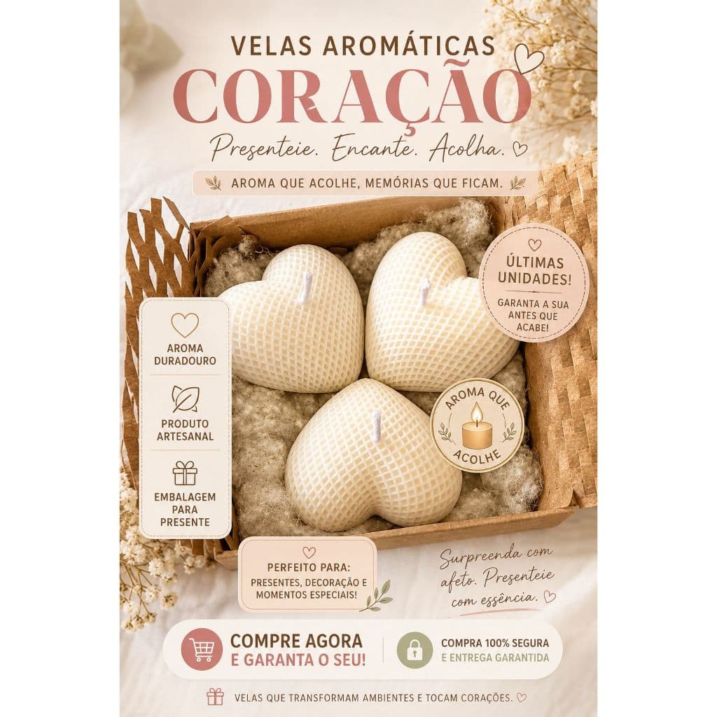 Kit 3 velas coração