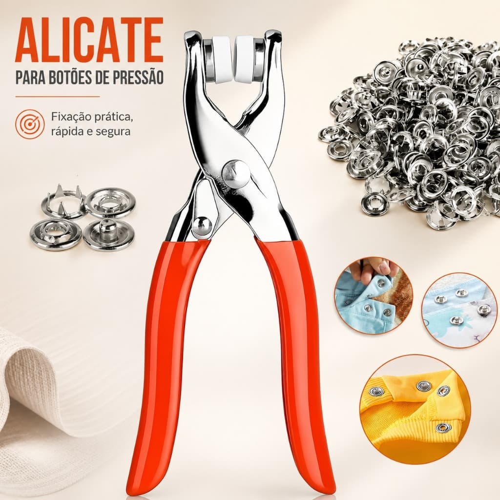 Alicate Aplicador De Ilhós Kit Com 100 Ilhós Para Tecido Couro E Lona