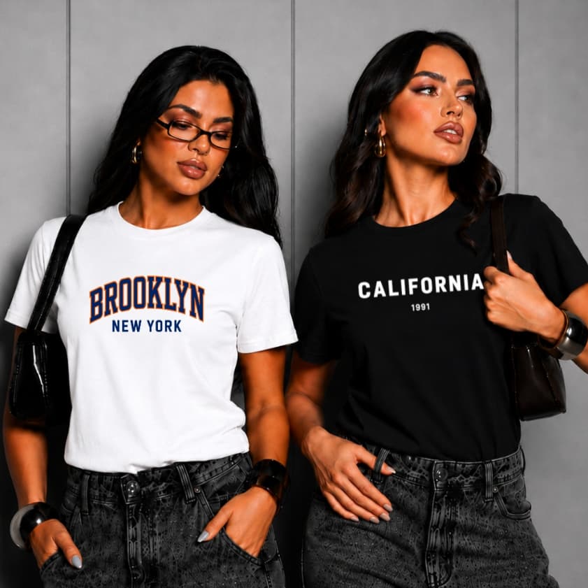 Kit 2 T-Shirt Feminina Estampada 100% Algodão Blusa Estilosa