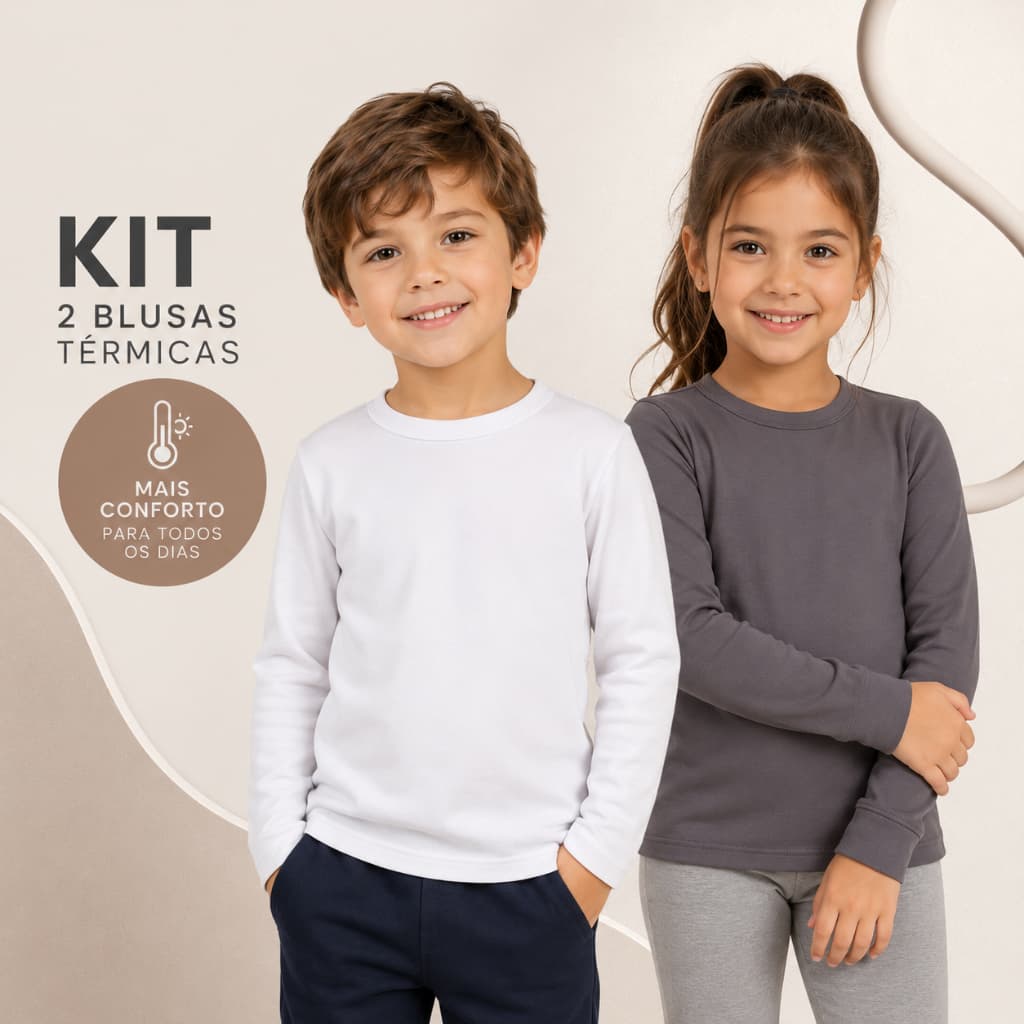Kit 2 Blusa Térmica Infantil Peluciada Flanelada Thermo Confort Unissex Segunda Pele Inverno Frio