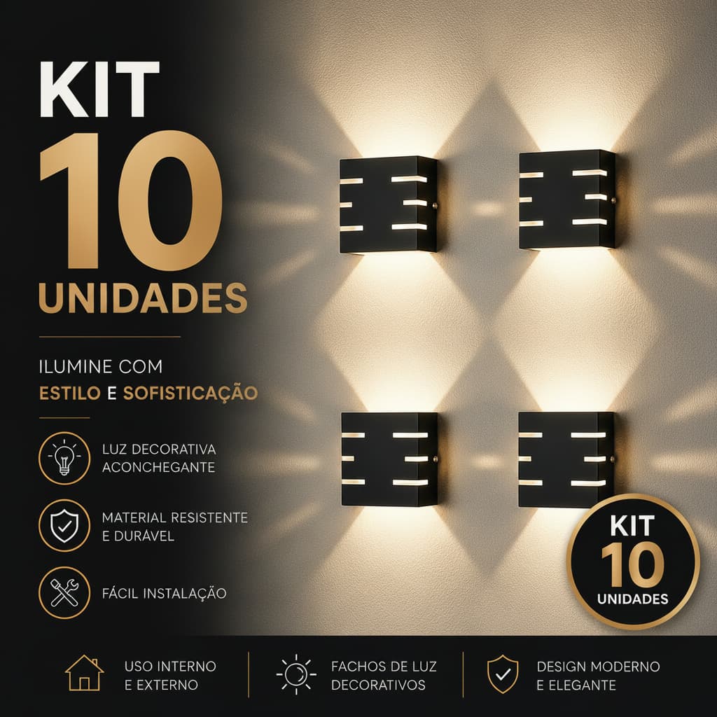 Kit 10 Arandela de Parede Luminária Slim 6 frisos Decoração Externa e Interna Acompanha lâmpada Led 5w