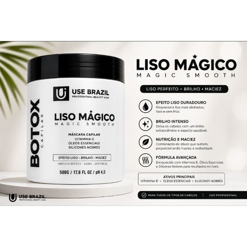 MÁSCARA CAPILAR BOTOX LISO MÁGICO USE BRAZIL 500g[ HIDRATAÇÃO PROFUNDA + BRILHO INTENSO tratamento capilar para cabelos