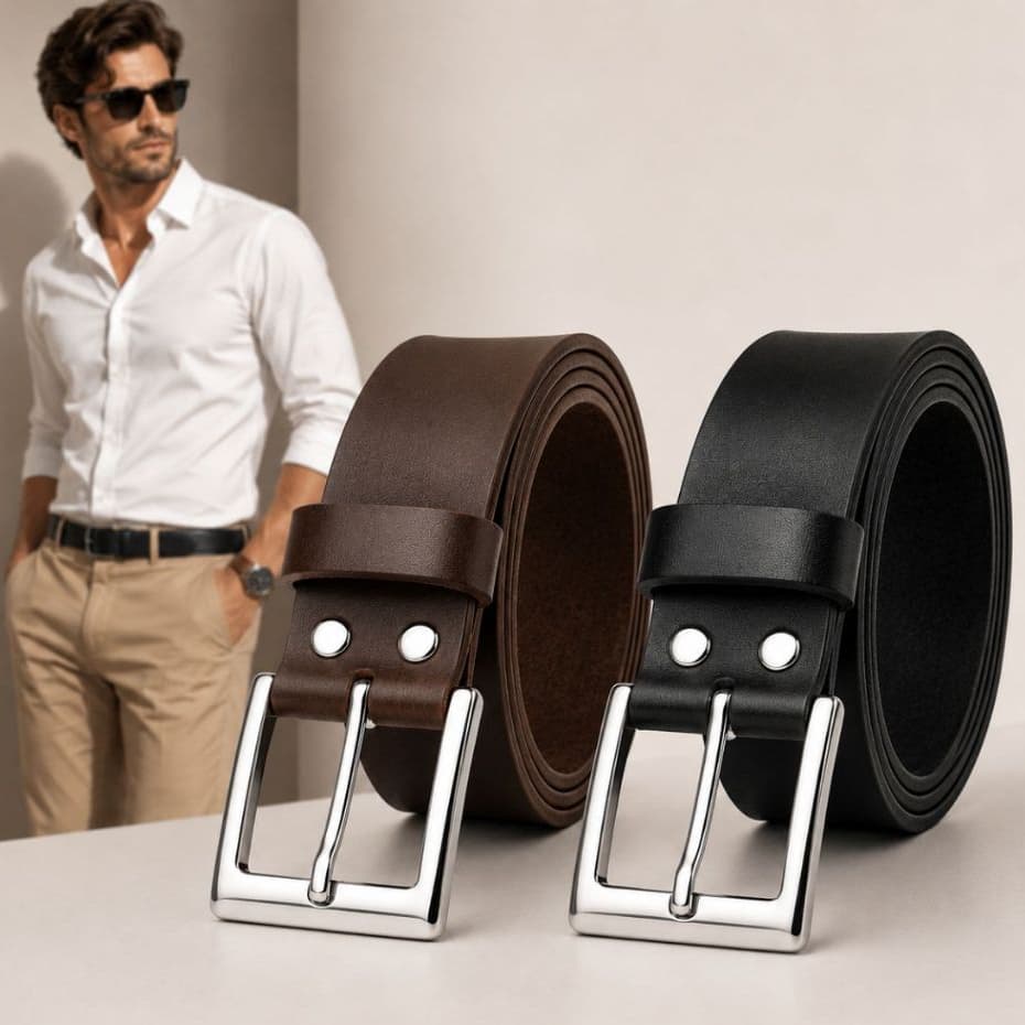 Cinto Masculino de Couro Legítimo Soleta Social Casual Fivela Metal Prata Presente Homem Dia Pais