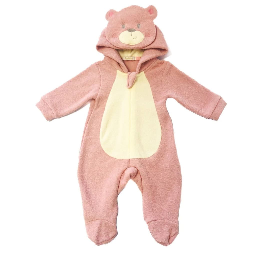 Macacão Bebê Menina com Capuz de Ursinho em Pelúcia Plush Fantasia Infantil Fofa