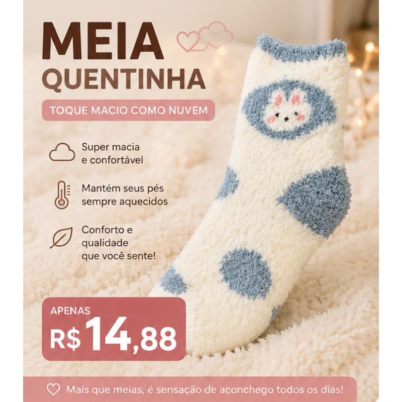 Meia Felpuda Feminina Quentinha Peluciada Inverno Macia Antiderrapante Confortável