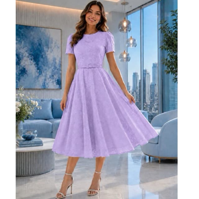 Vestido Mídi Vestido Lase Vestido Lavanda Vestido evangélico Vestido Lavanda Lase algodão