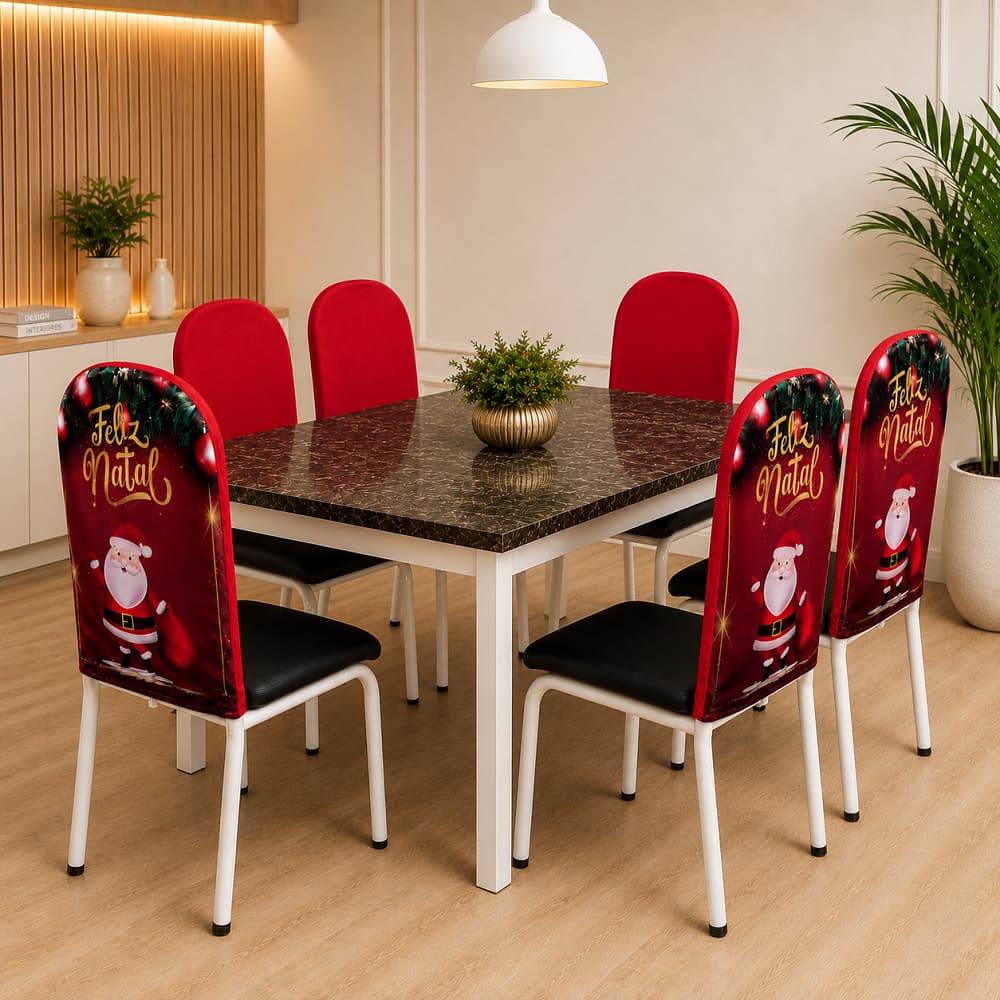 Capa De Encosto Para Cadeira Tubular Estampa Natal Kit Para 6 Cadeiras