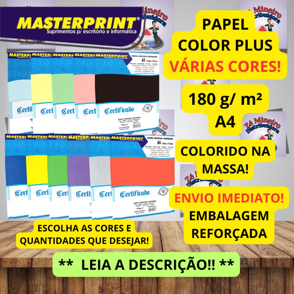 Papel Colorplus 180g A4 Pacote c/ 50 Folhas Masterprint - ESCOLHA AS CORES E AS QUANTIDADES!
