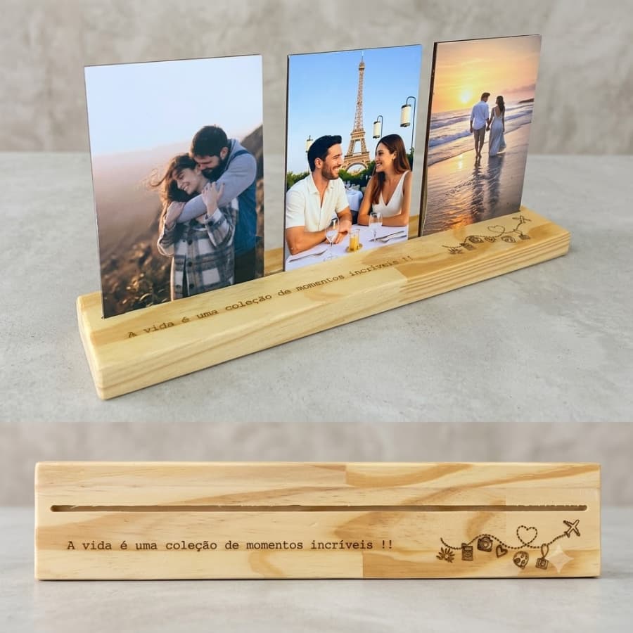 Porta Retrato Decorativo 10x15 Fotos Viagem Presente De Casal Com 3 Fotos Decoração Sala Presente