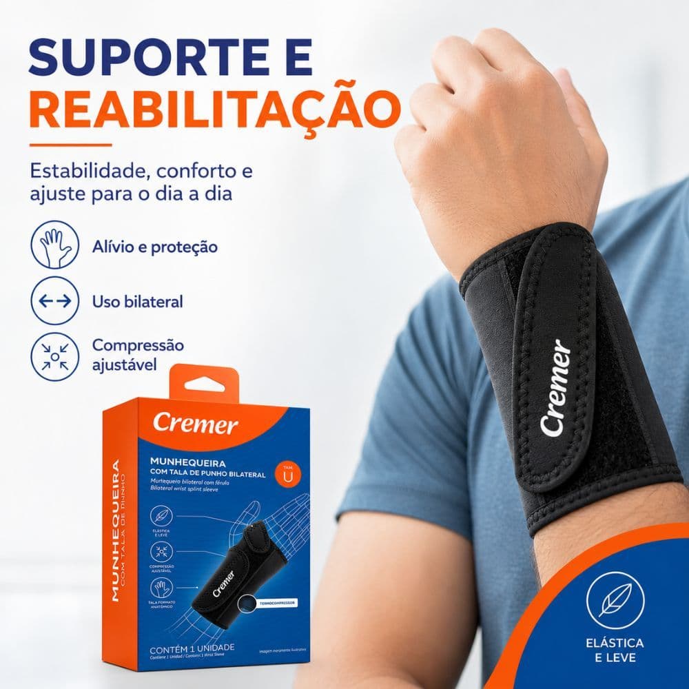 Munhequeira com Tala de Punho Bilateral Cremer Reabilitação Suporte Profissional Ortopédico