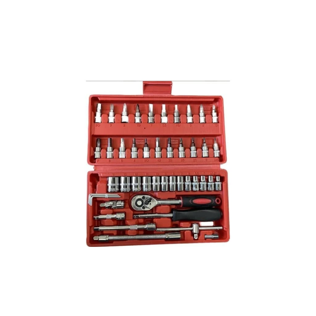 Kit Jogo De Chave Catraca Soquete 46 Peças Com Jogo Ferramentas Profissional Chave Fenda Philips Soquete 1/4 1/2Em Aço
