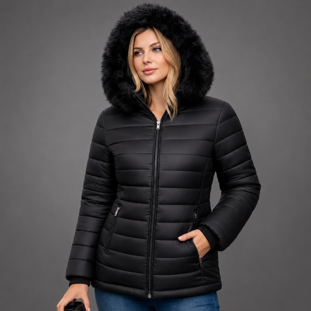 Jaqueta Bobojaco Feminina Puffer Forrada Peluciada Original Capuz Removível Casaco Frio Gominho