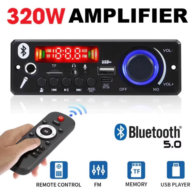 Super Potente Placa Amplificada MP3 Bluetooth 5.0 320W/240W Amplificador Áudio FM, TF, USB Microfone