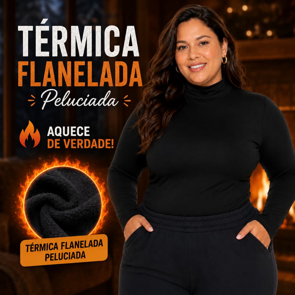 Blusa Térmica Plus Feminina Gola Alta Peluciada Flanelada Proteção Máxima Quentinha