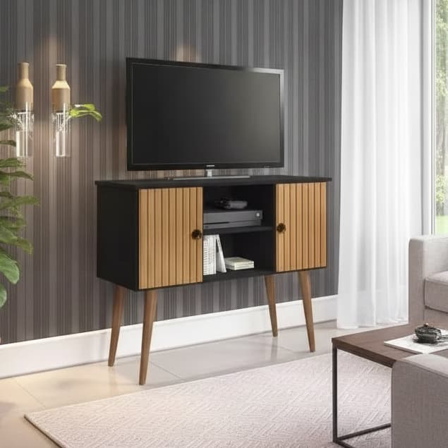 Rack Bancada Para TV Viena Estilo Retrô Com Pés Palito Ideal Para Sala E Quarto