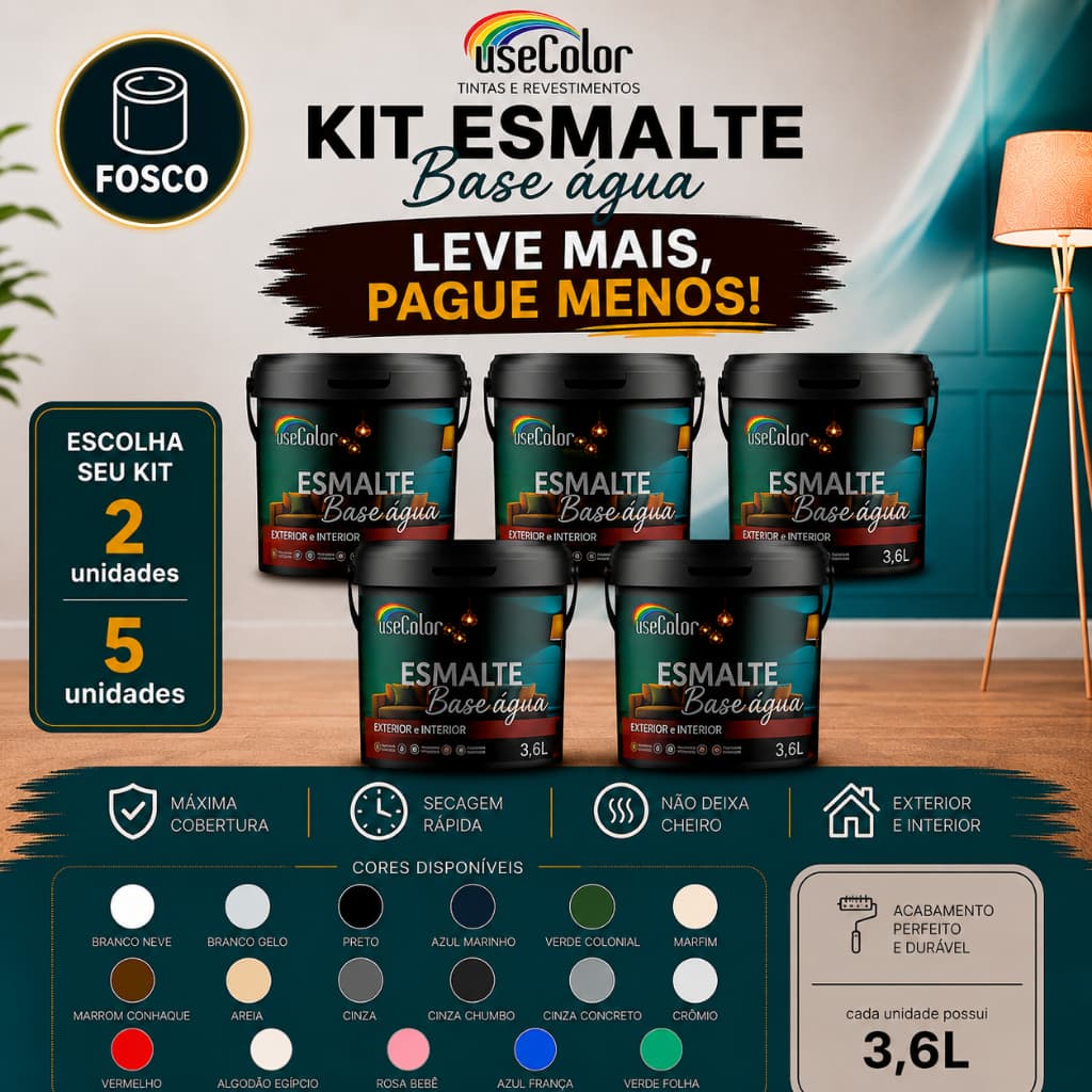Tinta Esmalte Base Água 3,6L Fosco - Kit com 2 ou 5 Unidades