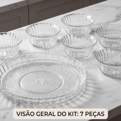 CONJUNTO PRATO PARA BOLO E 6 BOWLS PIATO CASART