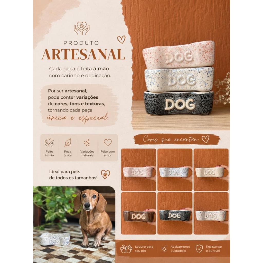 Comedouro Pet Cerâmica Esmaltada Formato de Osso - Tigela para cães - Pote Acessório Pet