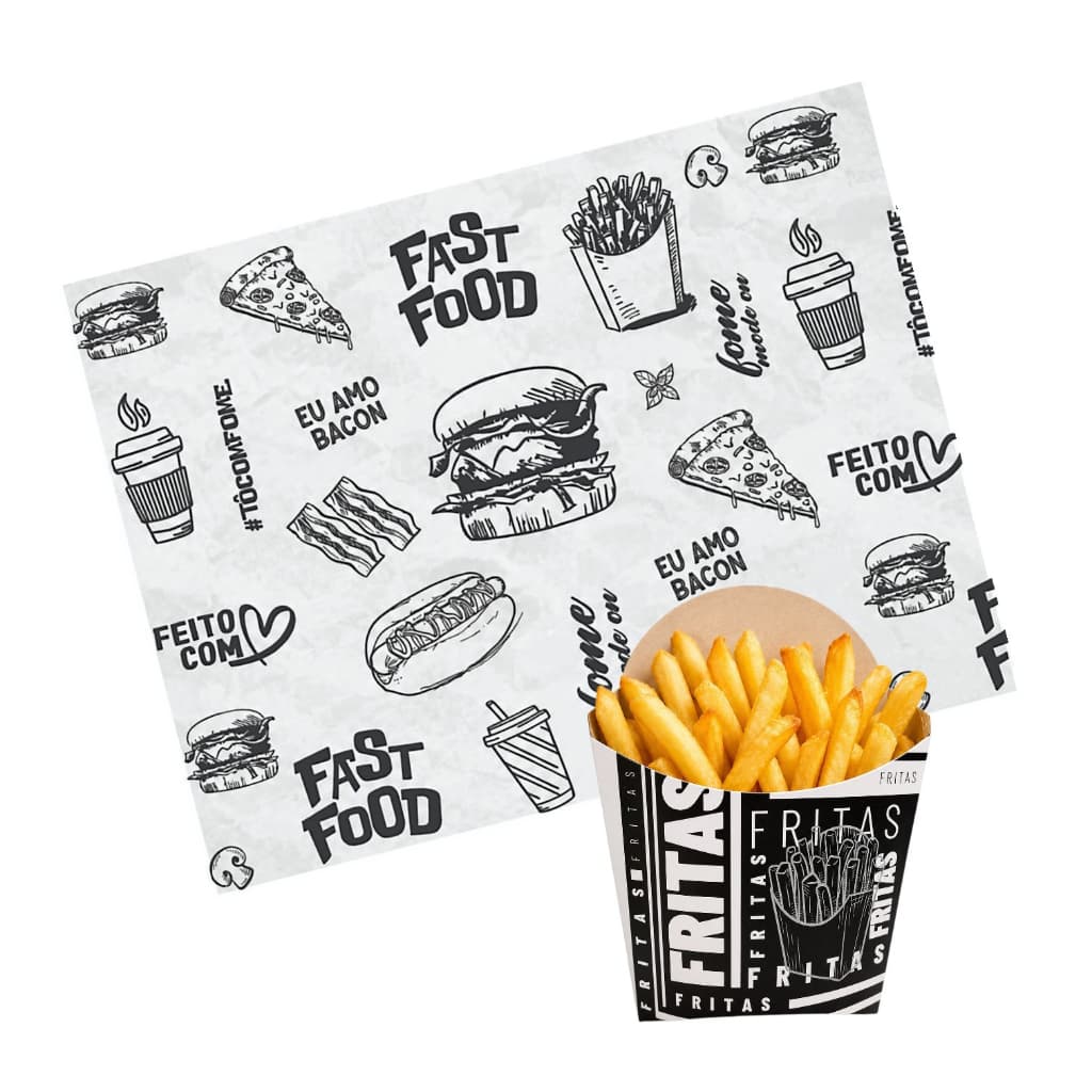 100 Papel Acoplado + 50 Caixas para Batata Frita Embalagem