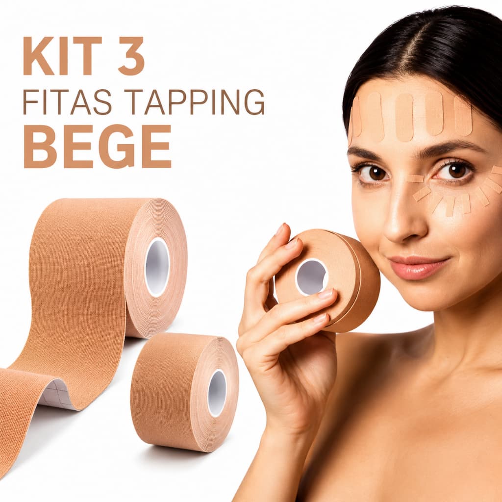 Kit 3 Fitas Tapping Bandagem Elástica Bege Reduz Linhas Rejuvenecedora Adesiva