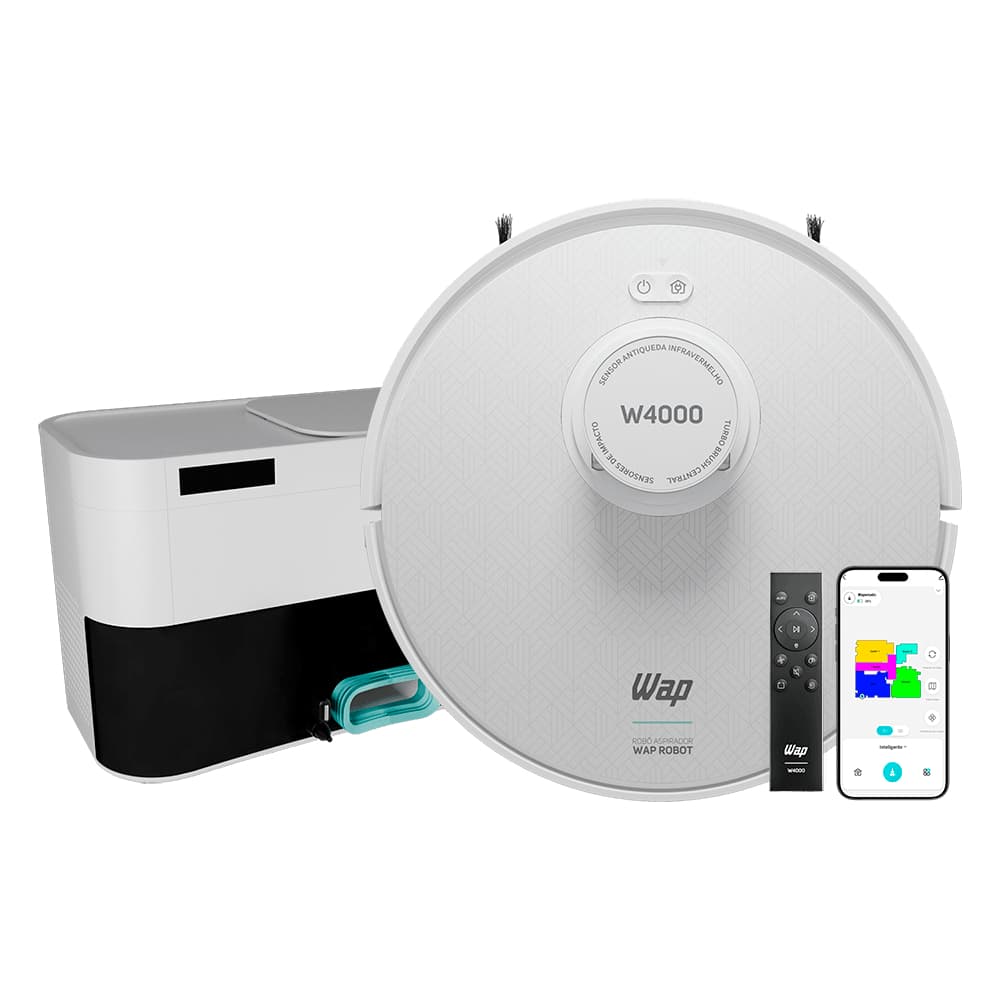 Robô Aspirador de Pó WAP ROBOT W4000 Varre Passa Pano MOP Agenda Limpeza com Controle e APP 220V