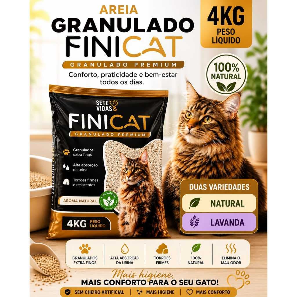 Areia Higiênica para Gatos Finicat 4kg Granulado Premium Alta absorção
