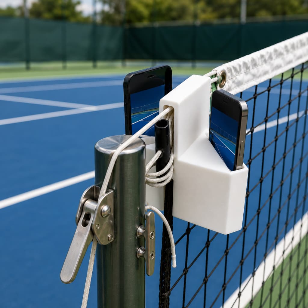 Suporte Duplo Para Celular na Rede Beach Tennis Tênis Vôlei Para Filmar Jogos Lives e Treinos