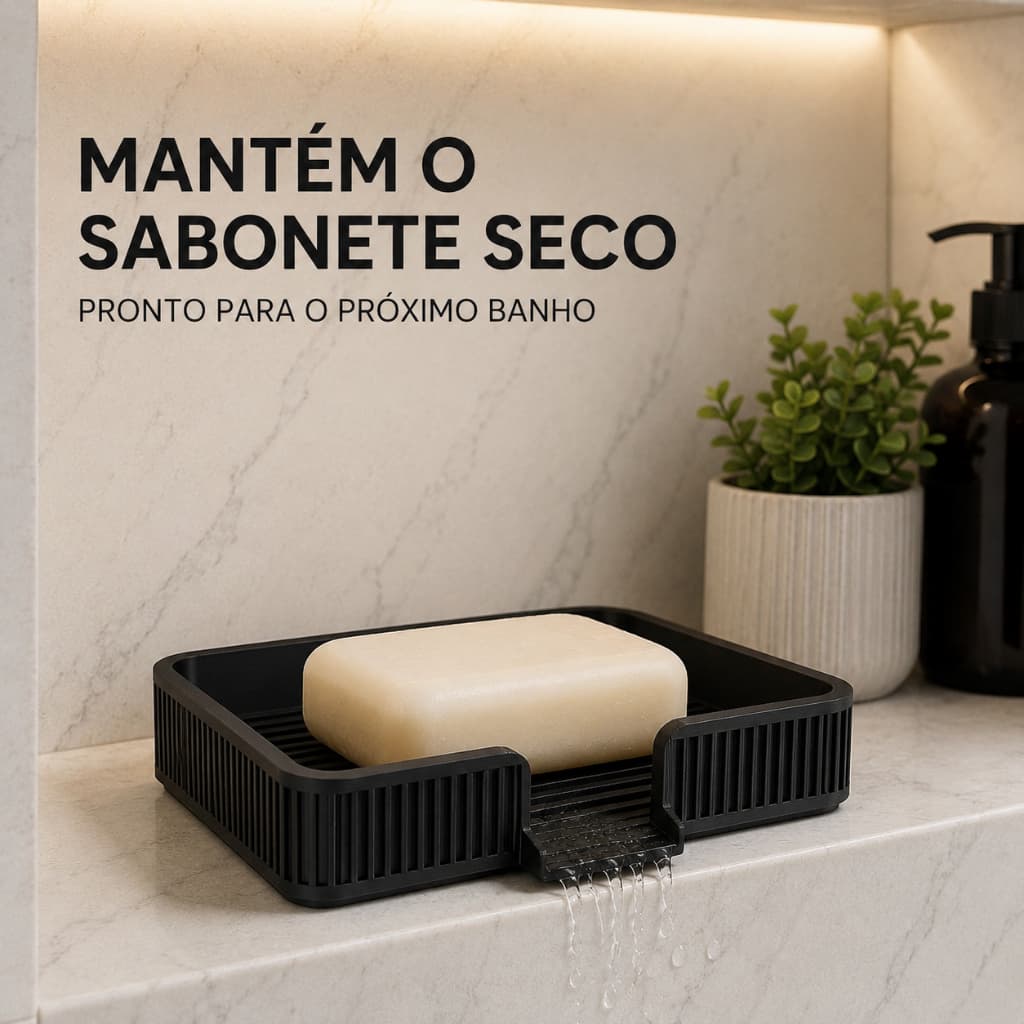 Saboneteira Preta Compacta com Drenagem Inteligente Escoamento Multiuso para Cozinha e Banheiro